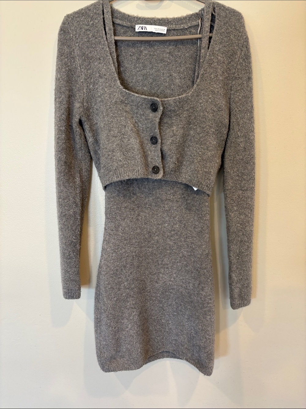 Zara Gray Long-Sleeve Knit Dress